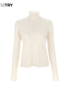 wana try绵羊毛软糯感打底衫冬季新款保暖紧身上衣花边高领内搭女