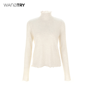 新款 冬季 保暖紧身上衣花边高领内搭女 try绵羊毛软糯感打底衫 wana
