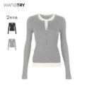 简约韩系上衣女 2025秋冬新品 wana try羊毛假两件拉链半开襟针织衫