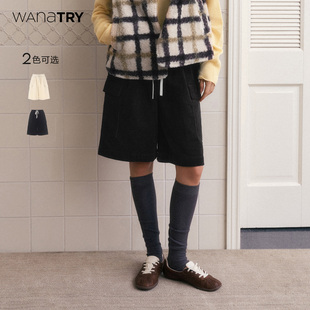 韩系时髦简约休闲中裤 wana 2025秋冬新品 灯芯绒五分裤 女 try工装