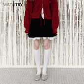 韩系短裙女 try花边少女感丝绒蓬蓬裙25冬新品 明星同款 wana