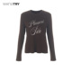 wana 咖色通勤上衣女 T恤25秋冬新品 try龟裂纹字母舒适合身款 长袖