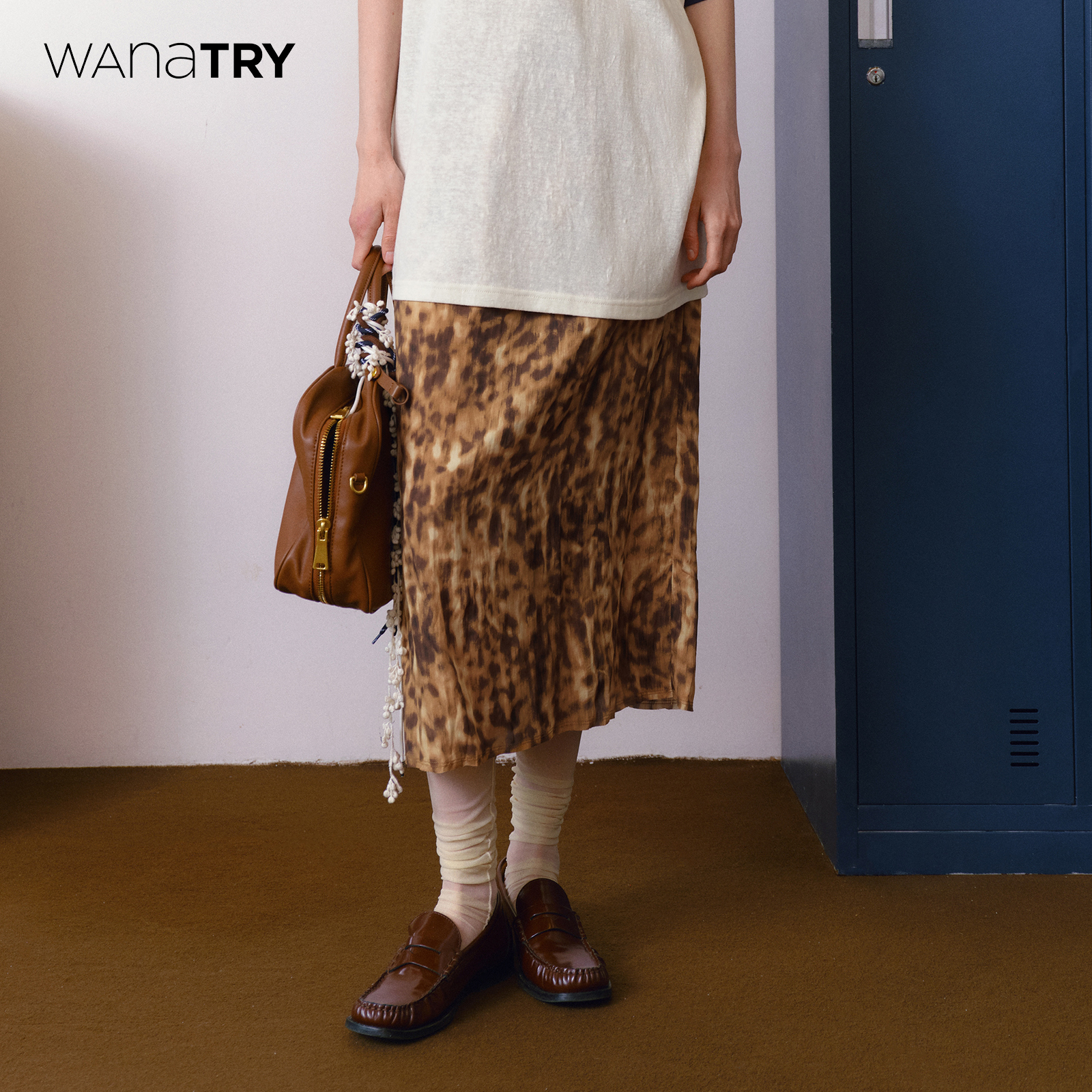 wanatry棕色甜酷豹纹休闲半身裙