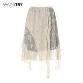 新品 wana try不规则下摆蕾丝拼接半裙2025秋季 韩系简约百搭半身裙
