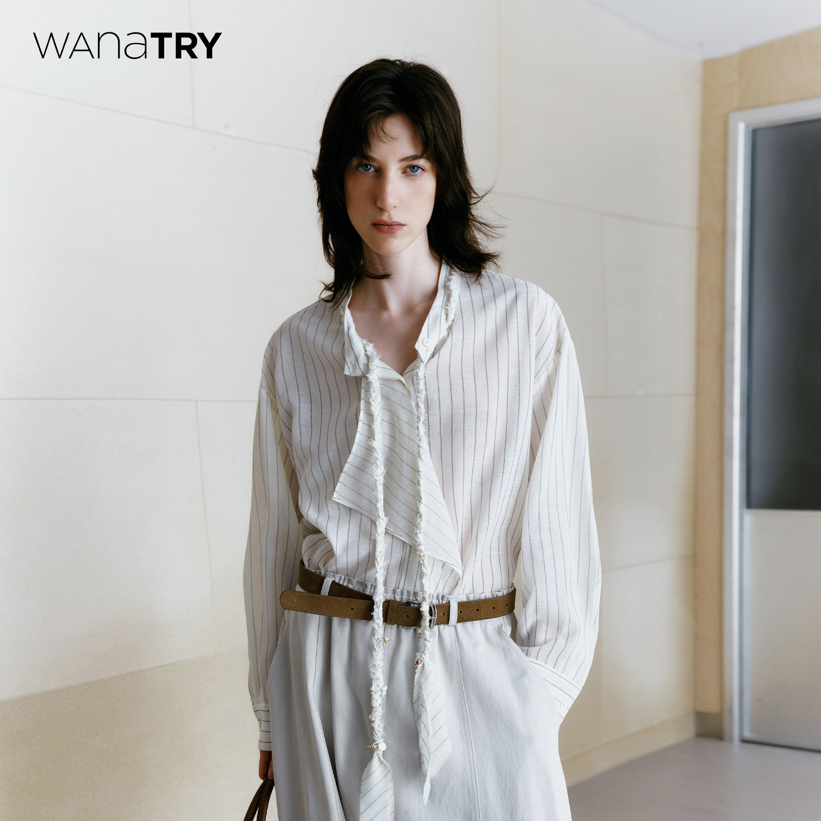 wanatry细条纹设计感通勤衬衫女