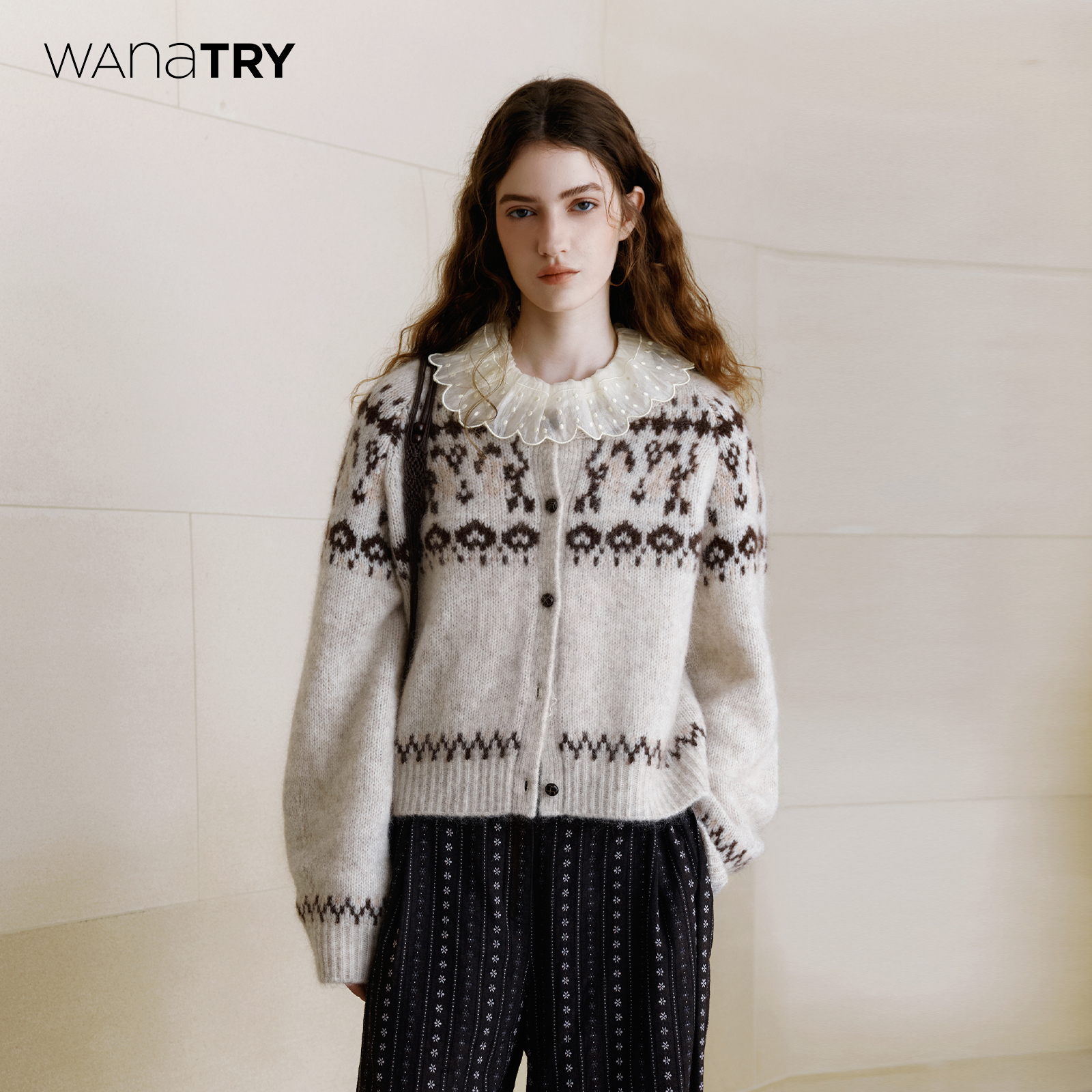 wanatry费尔岛宫廷袖针织开衫