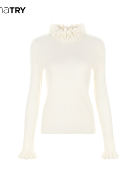 wana try羊毛花边领设计感针织衫2025冬季新品韩系百搭休闲上衣女