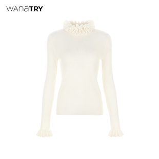 新品 2025冬季 韩系百搭休闲上衣女 try羊毛花边领设计感针织衫 wana