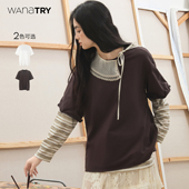 韩版 wana try休闲舒适圆领棉上衣2025早春新款 简约百搭纯色T恤