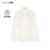 wana 简约休闲上衣女 新品 try钉珠设计感衬衫 2025夏季
