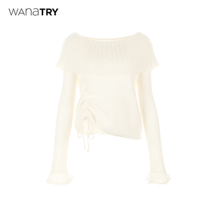 新品 25冬季 奶白气质简约百搭上衣女 try温柔白月光抽绳针织衫 wana