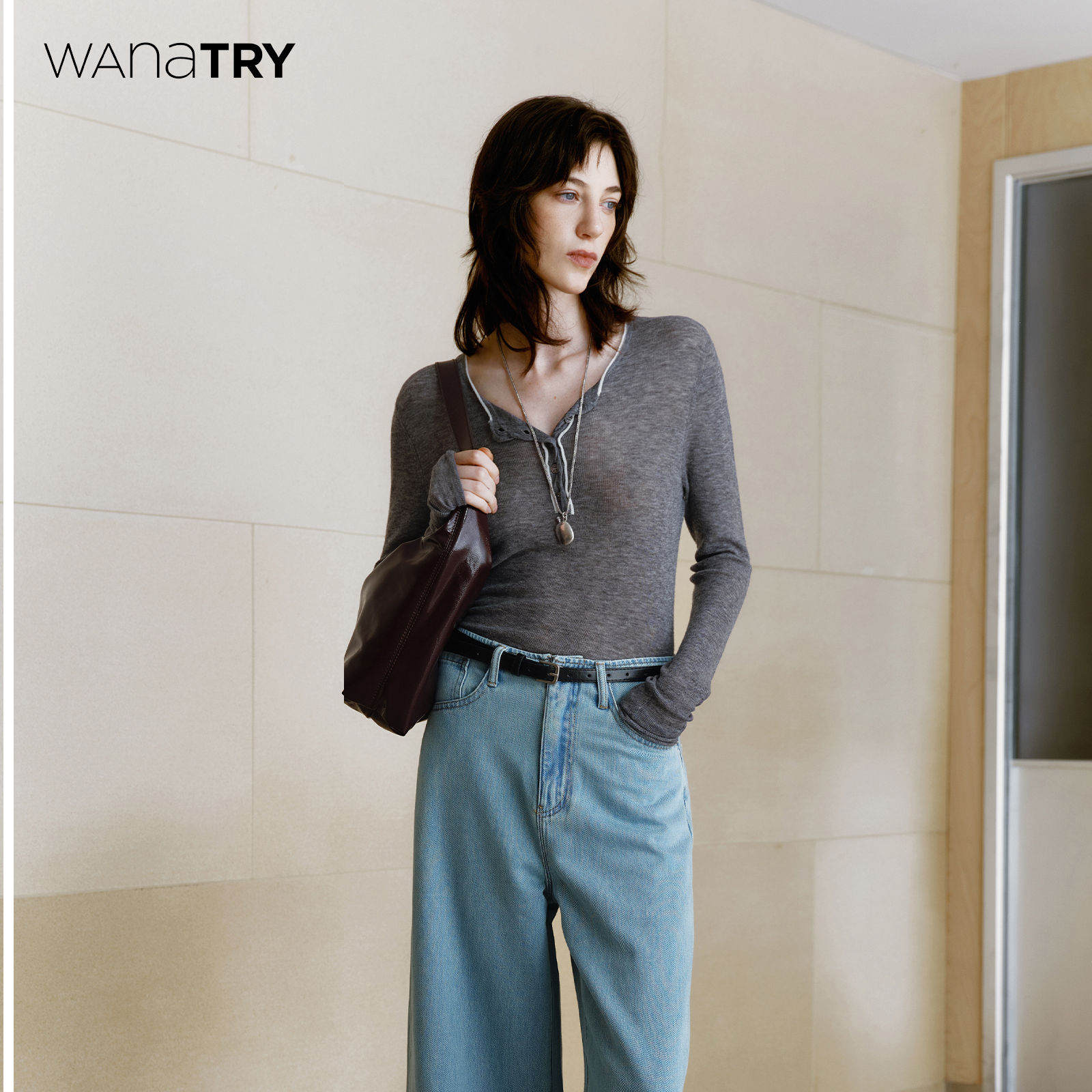 wanatry羊毛轻薄半开襟针织衫女