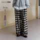 wana 女 简约百搭简约休闲裤 try脚口卷边橡筋腰格子裤 2025早秋新品