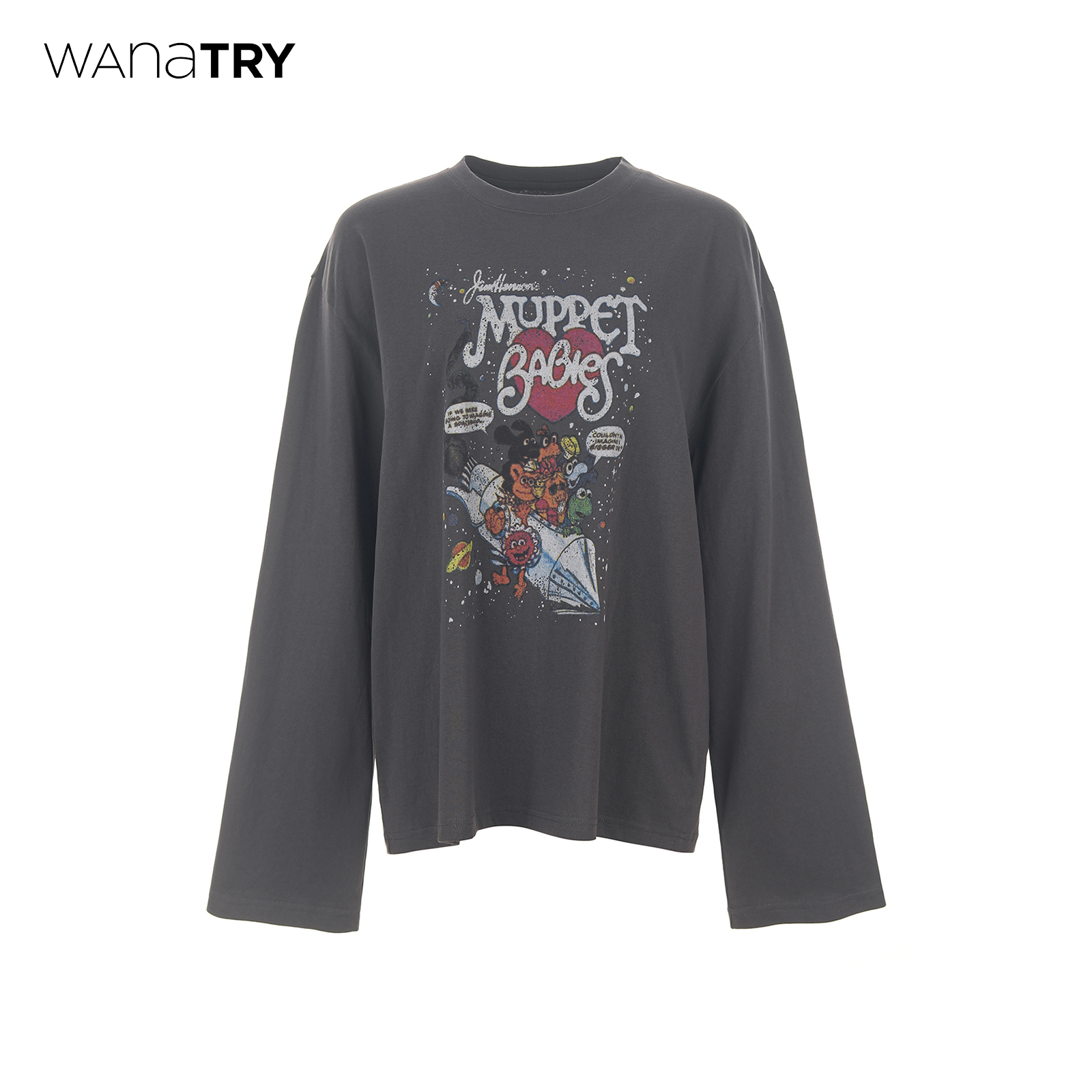 wanatry纯棉趣味做旧涂鸦长袖T