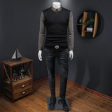 高端时尚男士商务帅气假两件拼接毛衣假两件打底衫M019-P105，男装针织衫/毛衣，电商D316