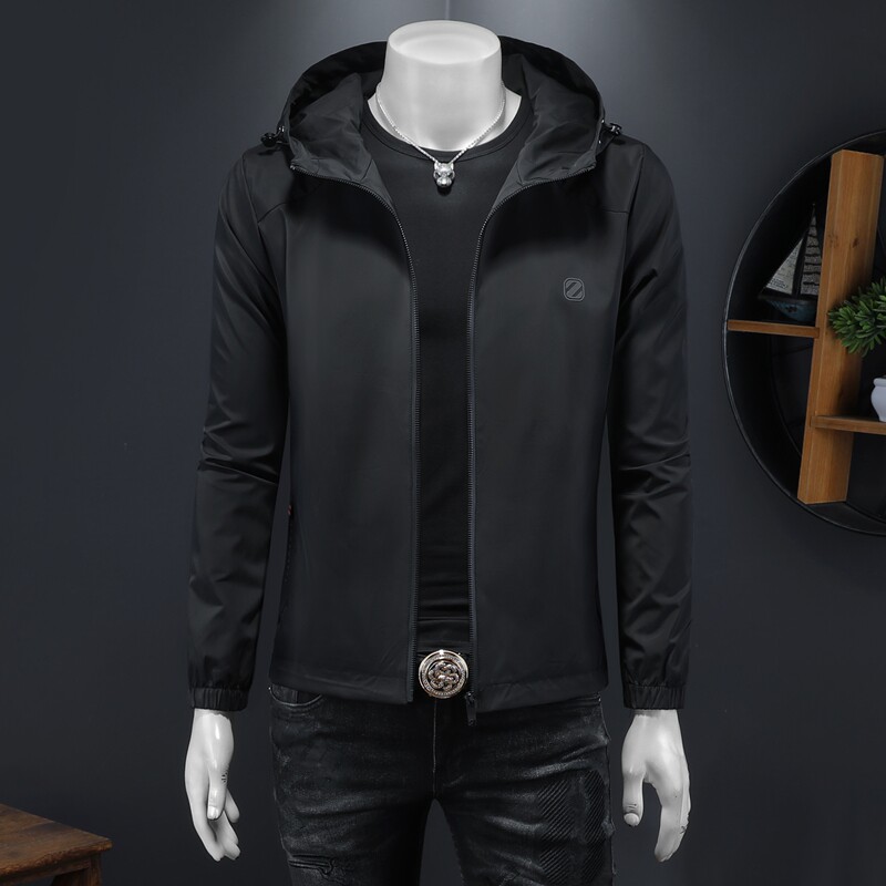 高档简约黑色连帽夹克男士外套春秋季欧洲站潮流上衣8423-P155，商品下架区商品下架区，电商D316