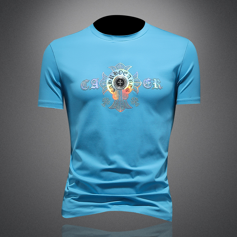 2024男士短袖夏季新款双丝光棉蓝色T恤镂空图D316-99803，男装T恤，天晨