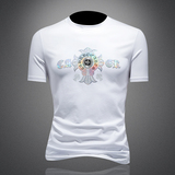 2024男士短袖夏季新款双丝光棉蓝色T恤镂空图D316-99803，男装T恤，天晨