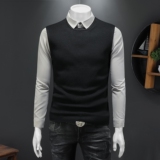 2025秋冬假两件纯色衬衫拼接针织背心打底衫D316-8210-P100，男装针织衫/毛衣，电商D316