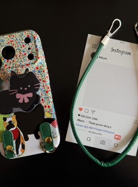 艺术碎花猫咪适用苹果17promax菲林手机壳iPhone16全包软壳华为P80小米VIVOX300荣耀一加OPPO韩版ins风保护套