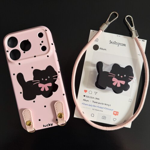 幸运小黑猫适用苹果17promax菲林手机壳iPhone16全包软壳华为P80小米VIVOX300荣耀一加OPPO韩版ins风保护套