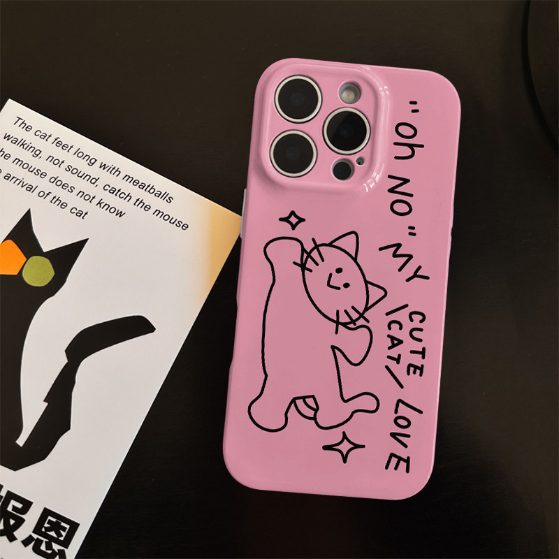 简约小猫适用苹果17promax菲林手机壳iPhone16全包软壳华为P80小米VIVOX300荣耀一加OPPO韩版ins风保护套简约