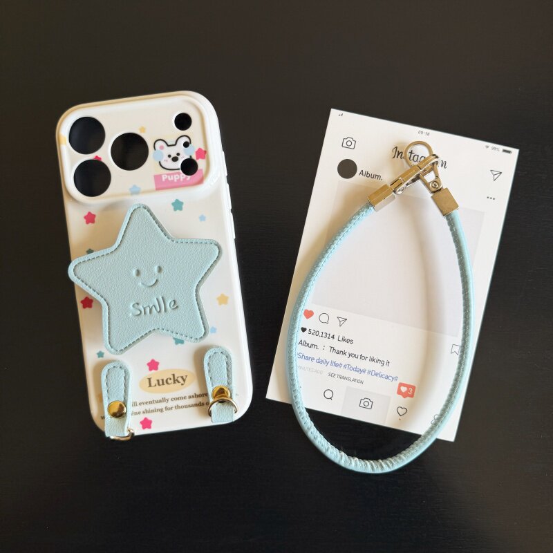 蓝色星星小狗适用苹果17promax菲林手机壳iPhone16全包软壳华为P80小米VIVOX300荣耀一加OPPO韩版ins风保护套