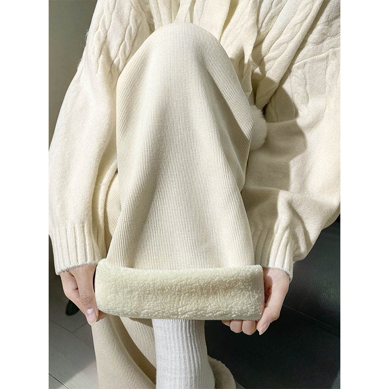 羊羔绒阔腿裤女裤秋冬季2025新款加绒加厚棉裤白色灯芯绒直筒