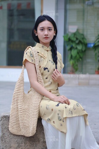 落萦猫咪旗袍小个子日常连衣裙夏