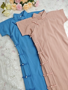 【上学】全开襟古法旗袍书香气书卷气复古民国风夏季长款连衣裙女