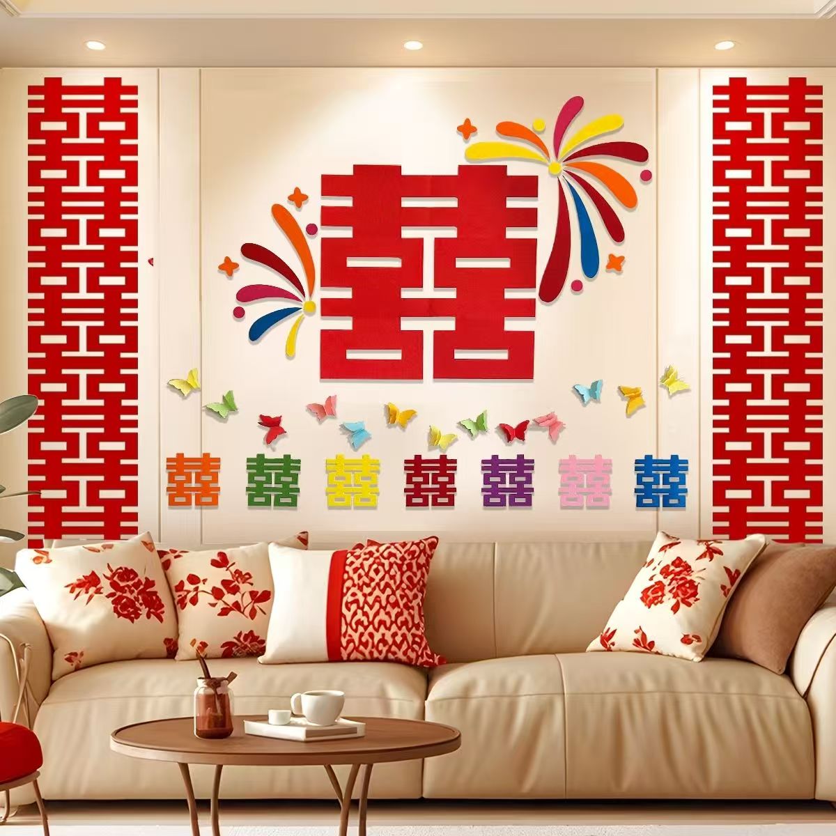 多巴胺婚房布置裝飾全套背景墻