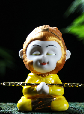 创意精品陶瓷齐天大圣孙悟空禅意鱼缸造景小猴子中式平安装饰摆件