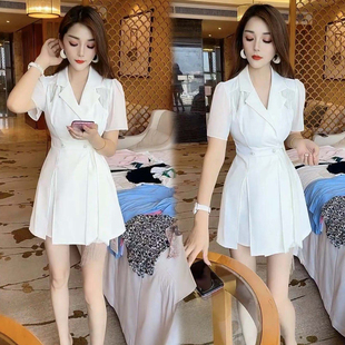 套装 新款 时尚 女2021夏季 两件套潮 韩版 气质流苏西服风衣连衣裙短裤