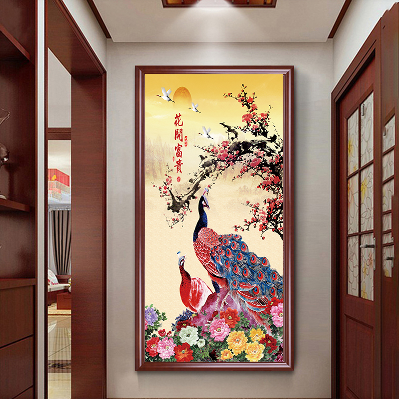 3d立体自粘墙贴画富贵孔雀装饰画玄关过道走廊背景墙壁画贴纸定制图片