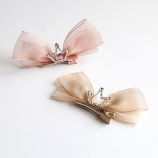 女童皇冠发夹可爱公主春夏款纱蝴蝶结周岁庆生头饰宝宝小女孩夹子