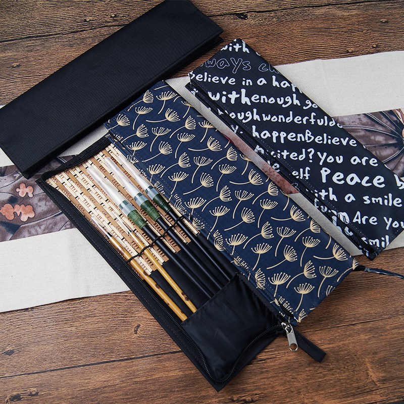 笔帘包式拉链款高档笔袋毛笔帘国画外出携带方便收纳手工布艺古风