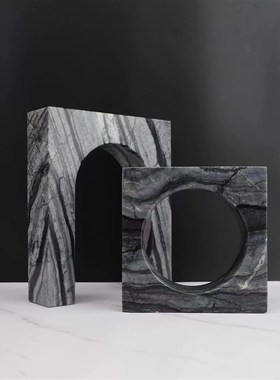 轻奢摆件 大理石样板间售楼部书房装饰品客厅桌面工艺品家居几何