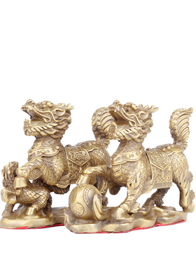 纯铜麒麟摆件一对招才客厅卧室求仔送仔麒麟装饰品工艺品礼品