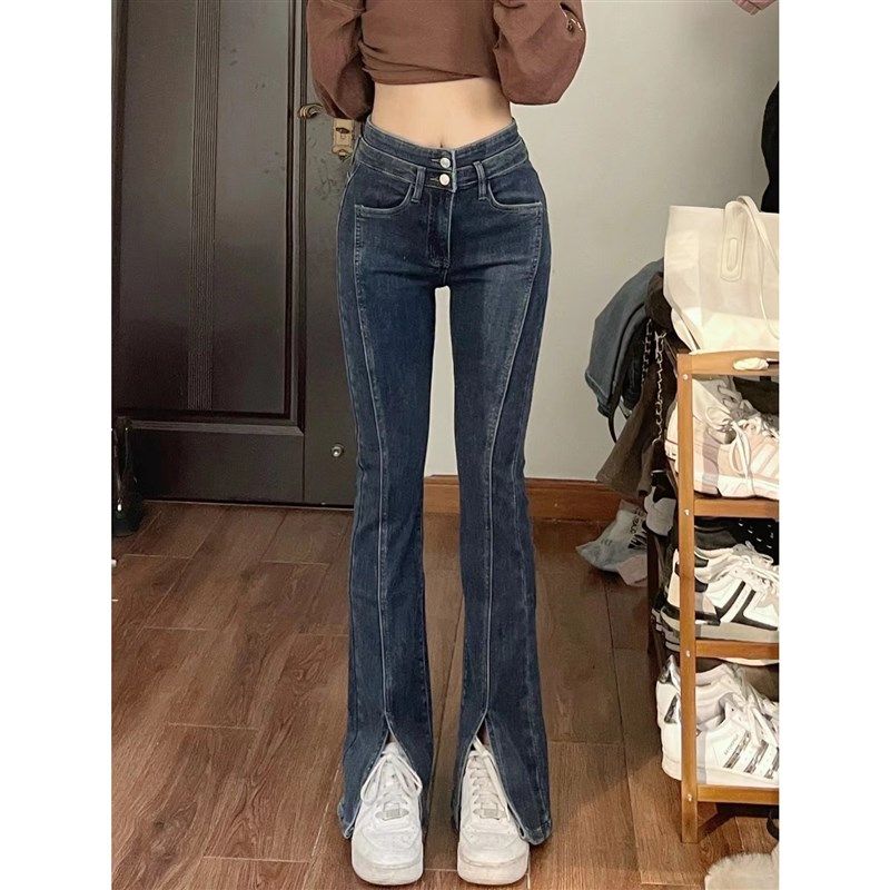 弹力开叉牛仔裤女直筒秋冬加绒修身显瘦大码胖mm高腰微喇阔腿裤子,女装/女士精品,牛仔裤,淘宝优惠券,粉丝福利购,淘宝优惠卷