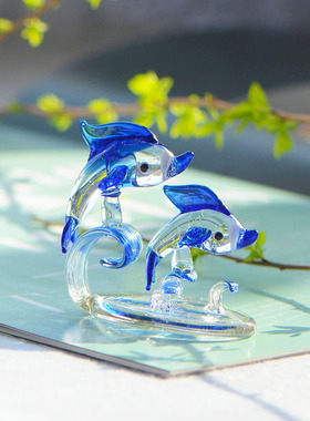玻璃海豚摆件客厅办公桌装饰大气摆设手工创意礼物玻璃工艺品动物
