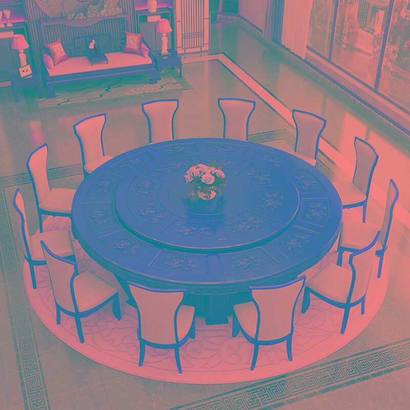 全实木酒店电动餐桌椅组合客厅包厢轻奢雕花饭桌仿古中式大圆桌子