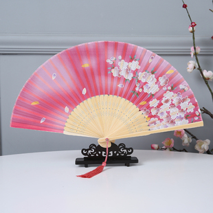 女式真丝折扇古风儿童小折叠扇中国风礼品汉服走秀易开合舞蹈扇子