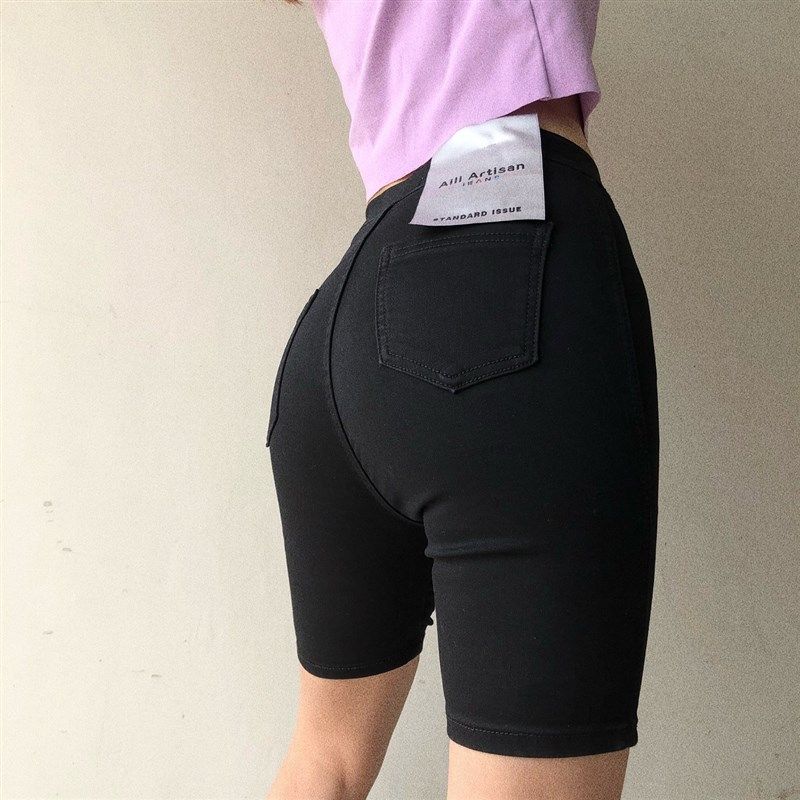 高腰牛仔短裤女2021夏季新款直筒紧身弹力中裤显瘦骑行四五分裤子