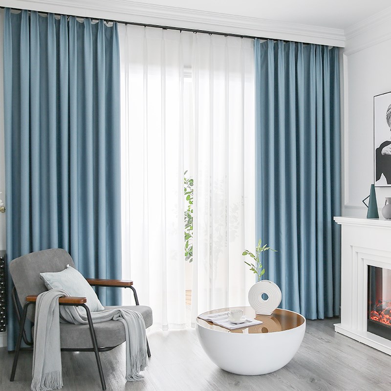 绍兴柯桥湖蓝色成品窗帘轻奢高精密2024新款卧室遮光客厅北欧简约