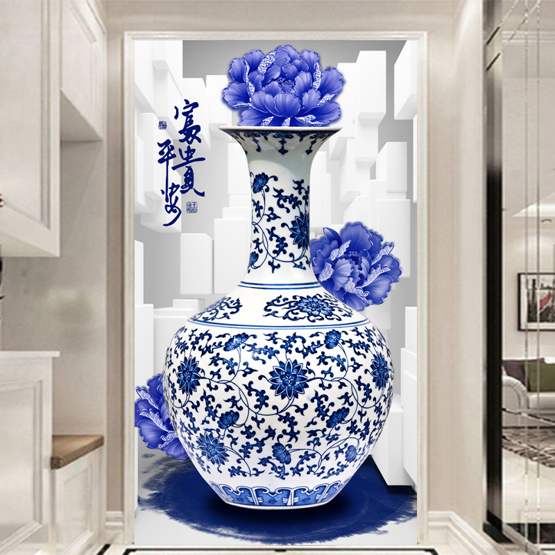 青花瓷图案壁纸贴纸防水墙面装饰中式贴画超大自粘中国风墙壁墙贴图片