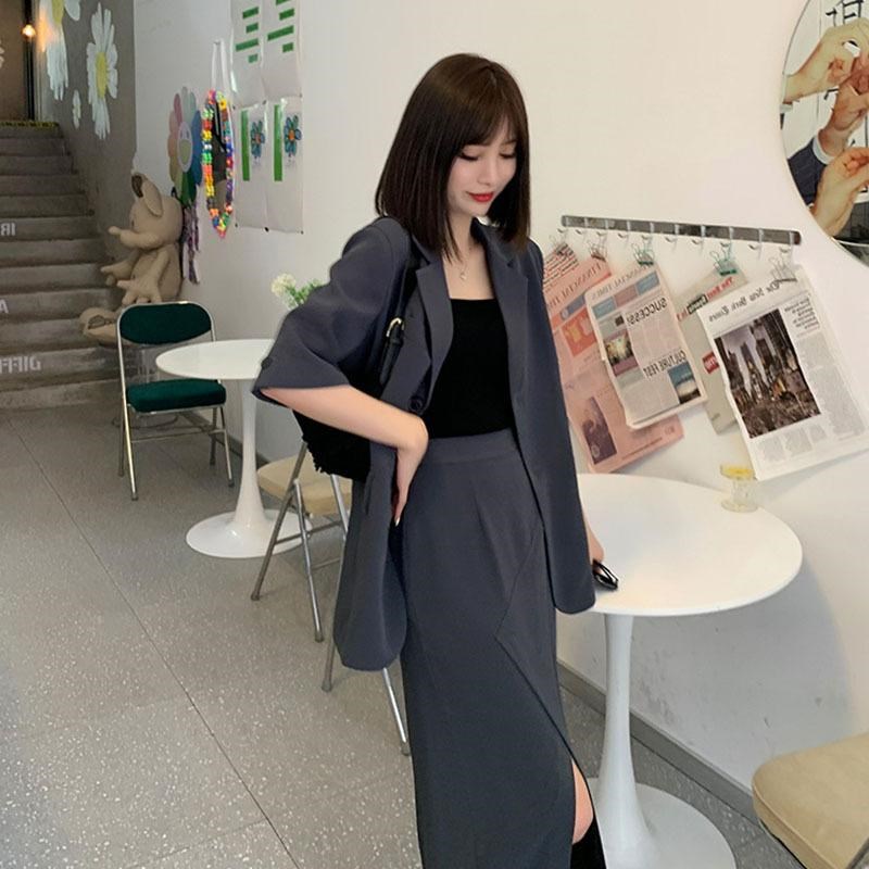 高端定制短袖西装胖妹妹大码女装薄款200斤显瘦OL半身裙两件套装