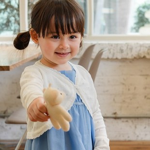 女童短款针织开衫外套薄款宝宝搭配礼服裙子浅粉色防晒衫夏空调衣