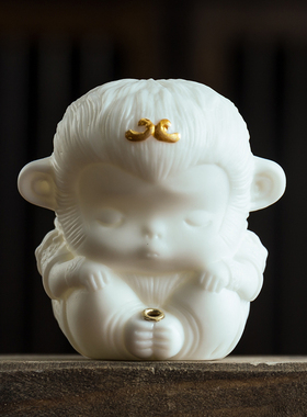 陶瓷齐天大圣可爱小猴子禅意白瓷桌面摆件中式香道线香插家居装饰