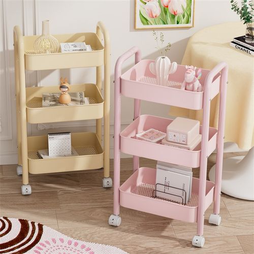 可移动书架落地置物架多层碳钢小推车零食杂物桌面旁阅读收纳书柜