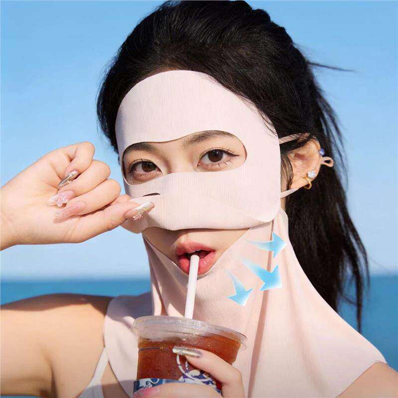 木沁可喝水玻尿酸全脸护颈防晒口罩脸基尼防紫外线面罩冰丝轻薄